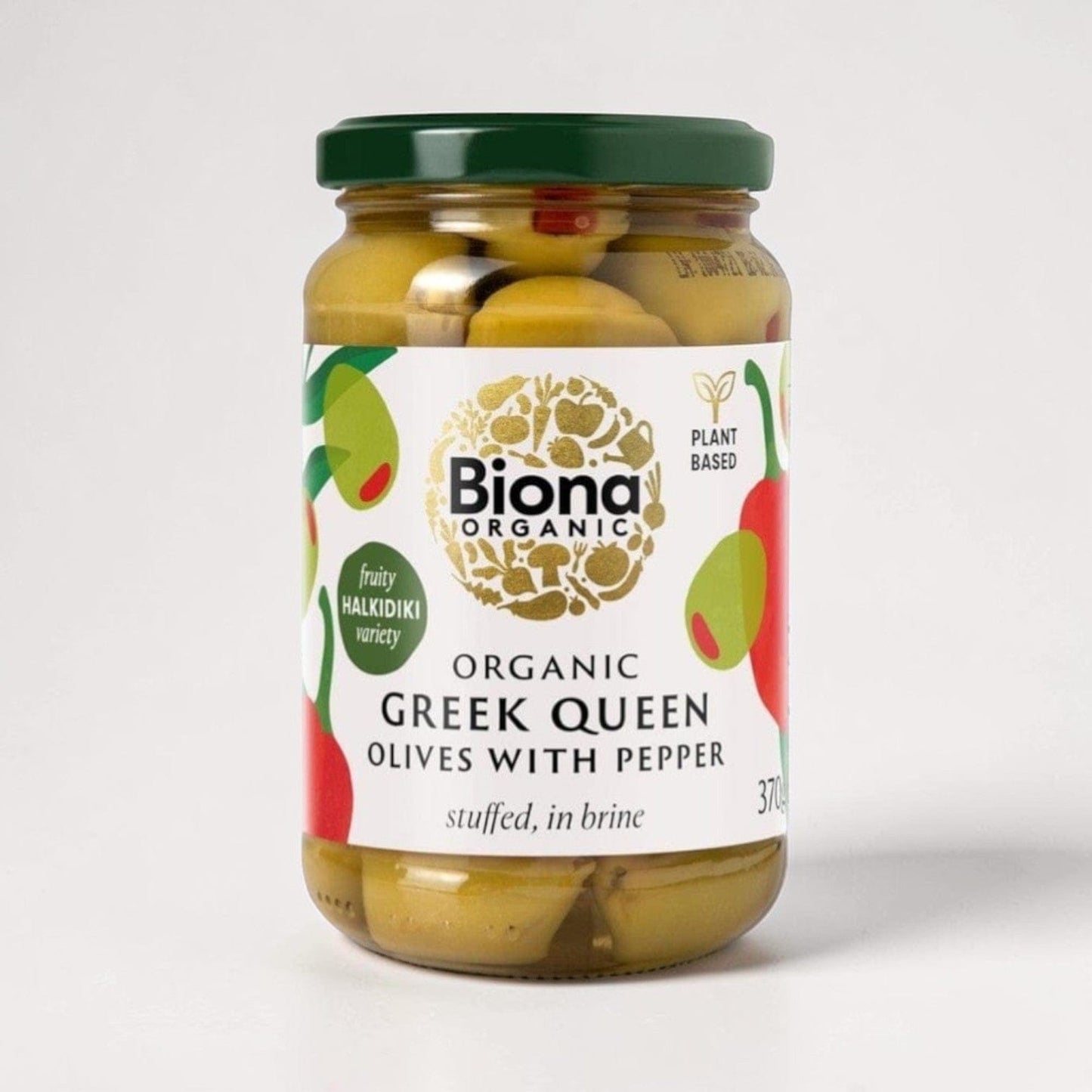 Organic Greek Queen Olives with Red Pepper 370g by Biona