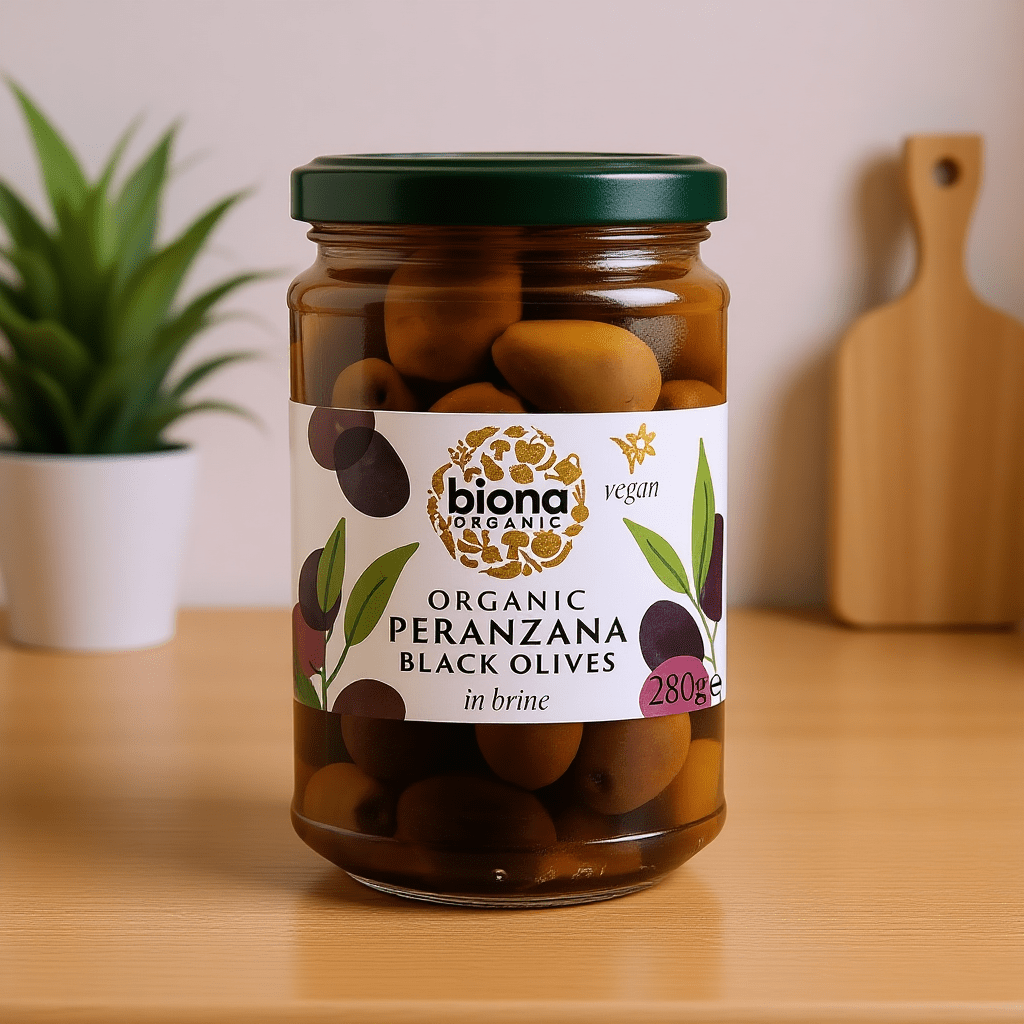 Organic Peranzana Black Olives in Brine 280g