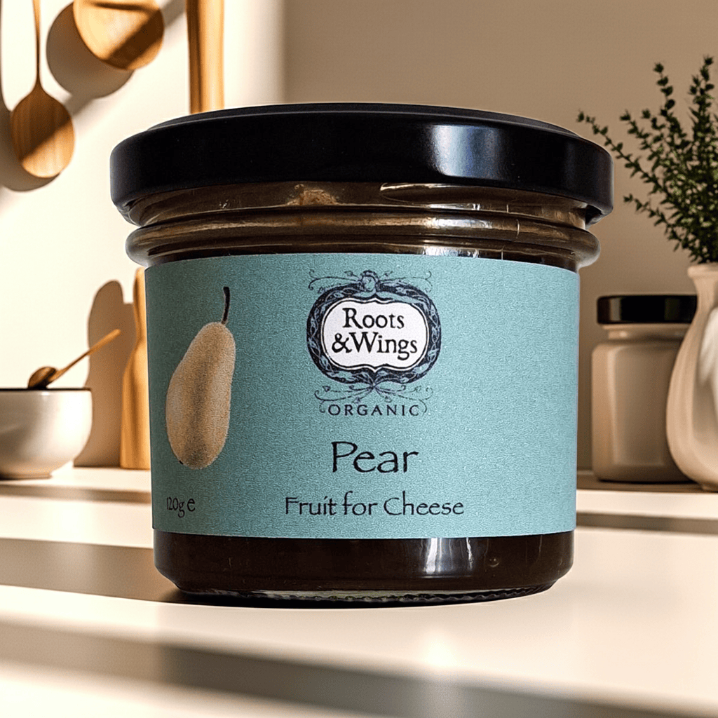 A soft, fragrant pear paste crafted to pair beautifully with cheese. Lightly sweet, subtly floral, and organically made.