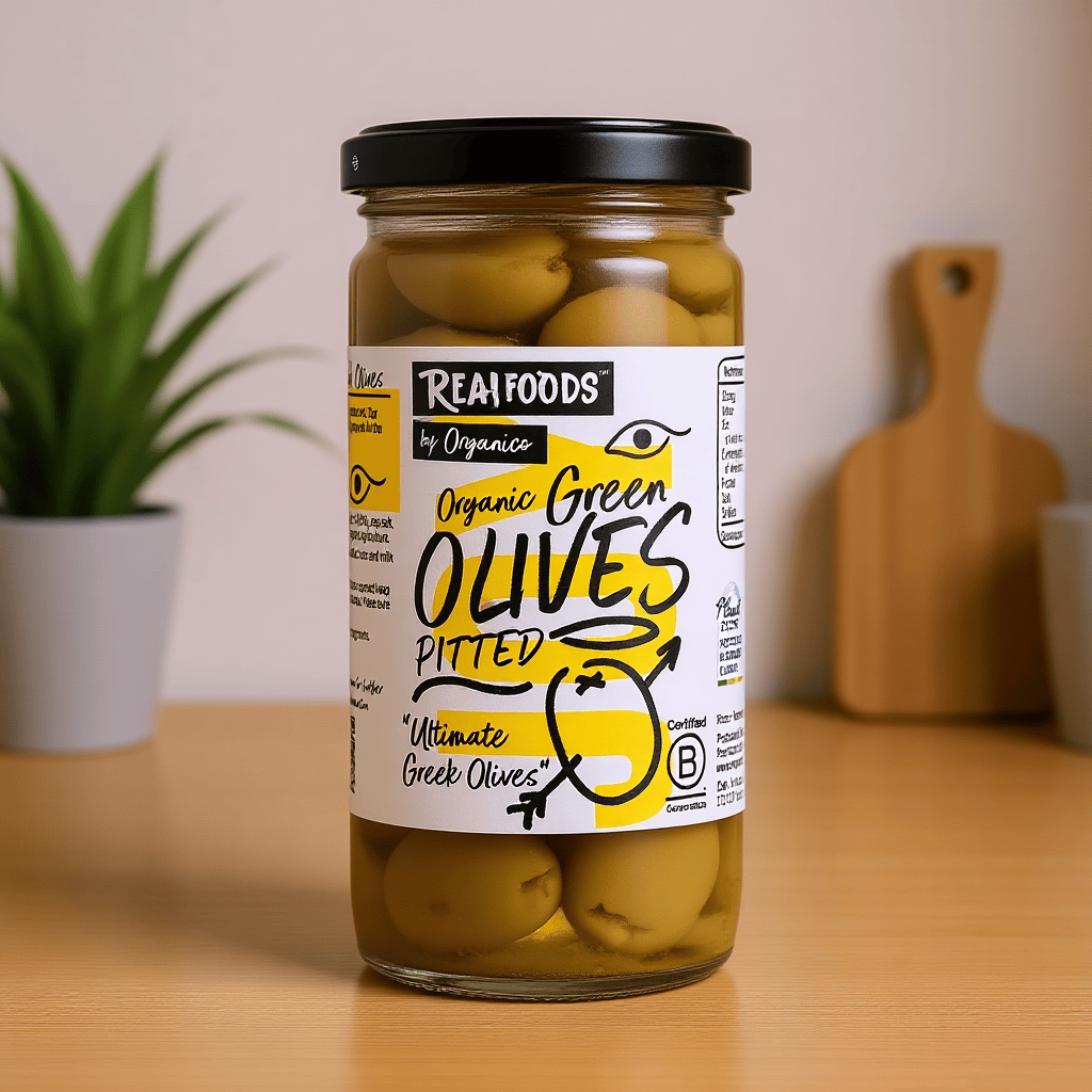Organic Green Pitted Olives in Brine 230g