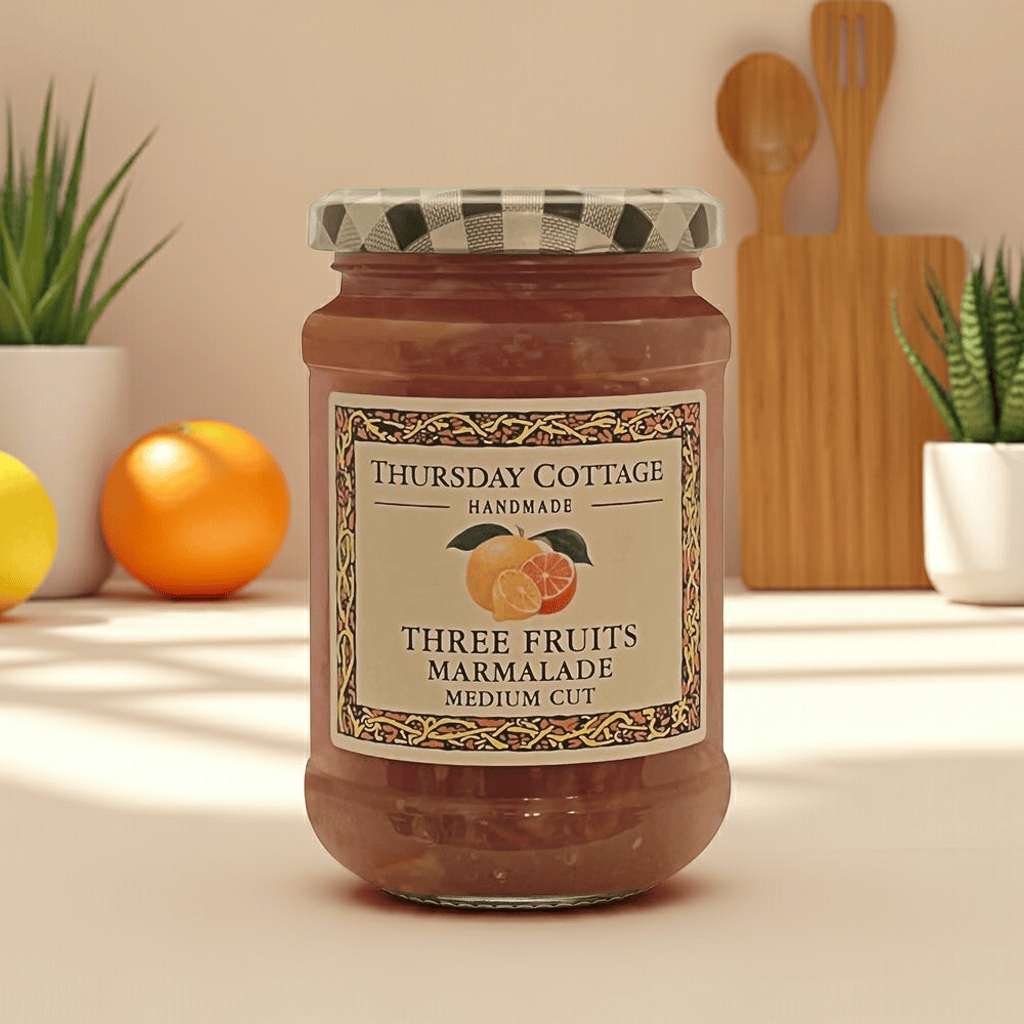 A zesty blend of oranges, lemons, and grapefruits for a bold, tangy marmalade. Perfectly balanced for toast, tarts, or glazing cakes.
