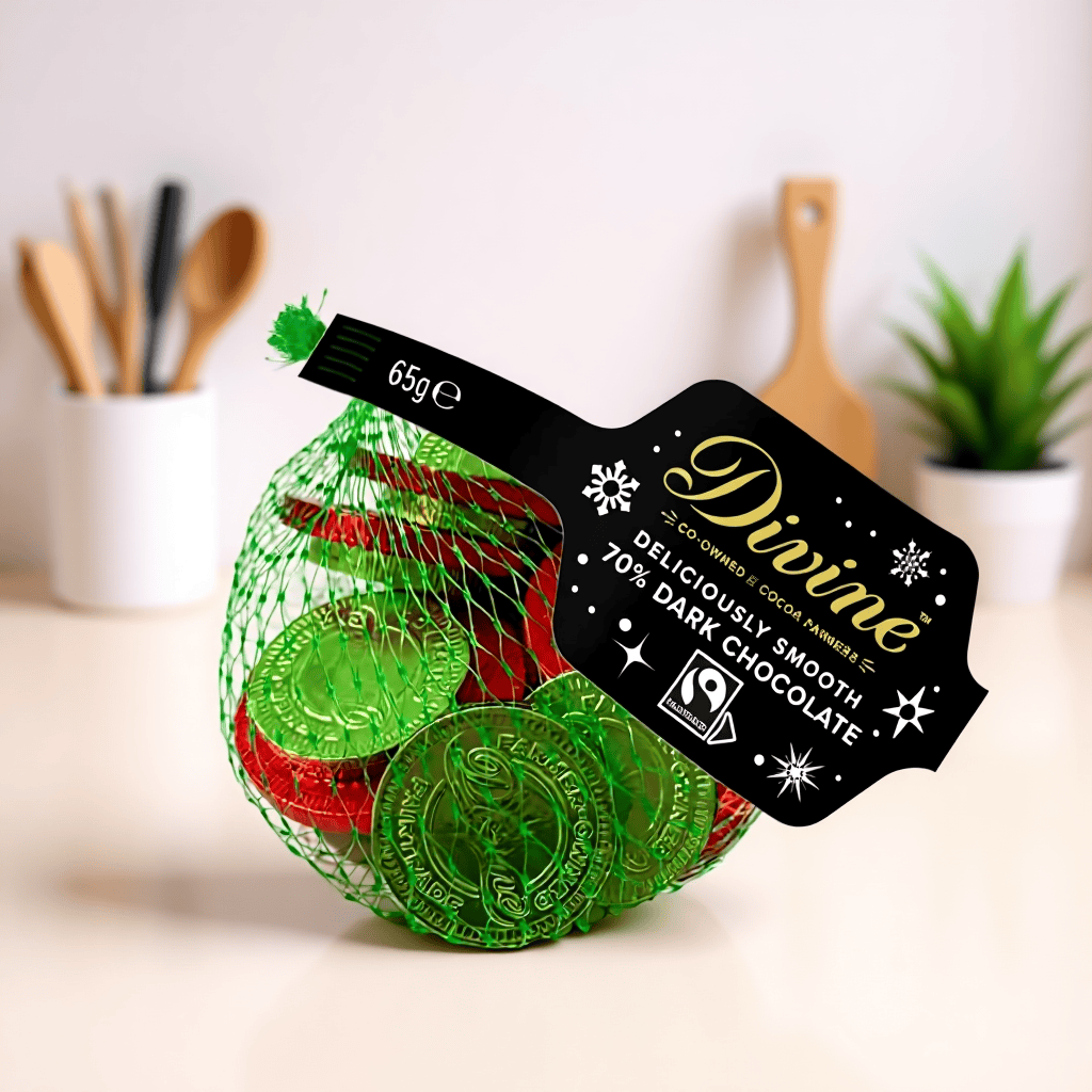 Rich, smooth 70% dark chocolate coins made with Fairtrade cocoa. A grown-up twist on a festive classic.