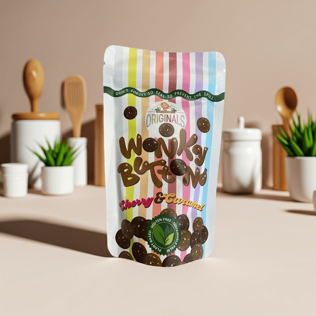 A joyful jumble of creamy milk-style chocolate, sweet caramel, and tangy cherry. Ethically wonky and totally addictive.