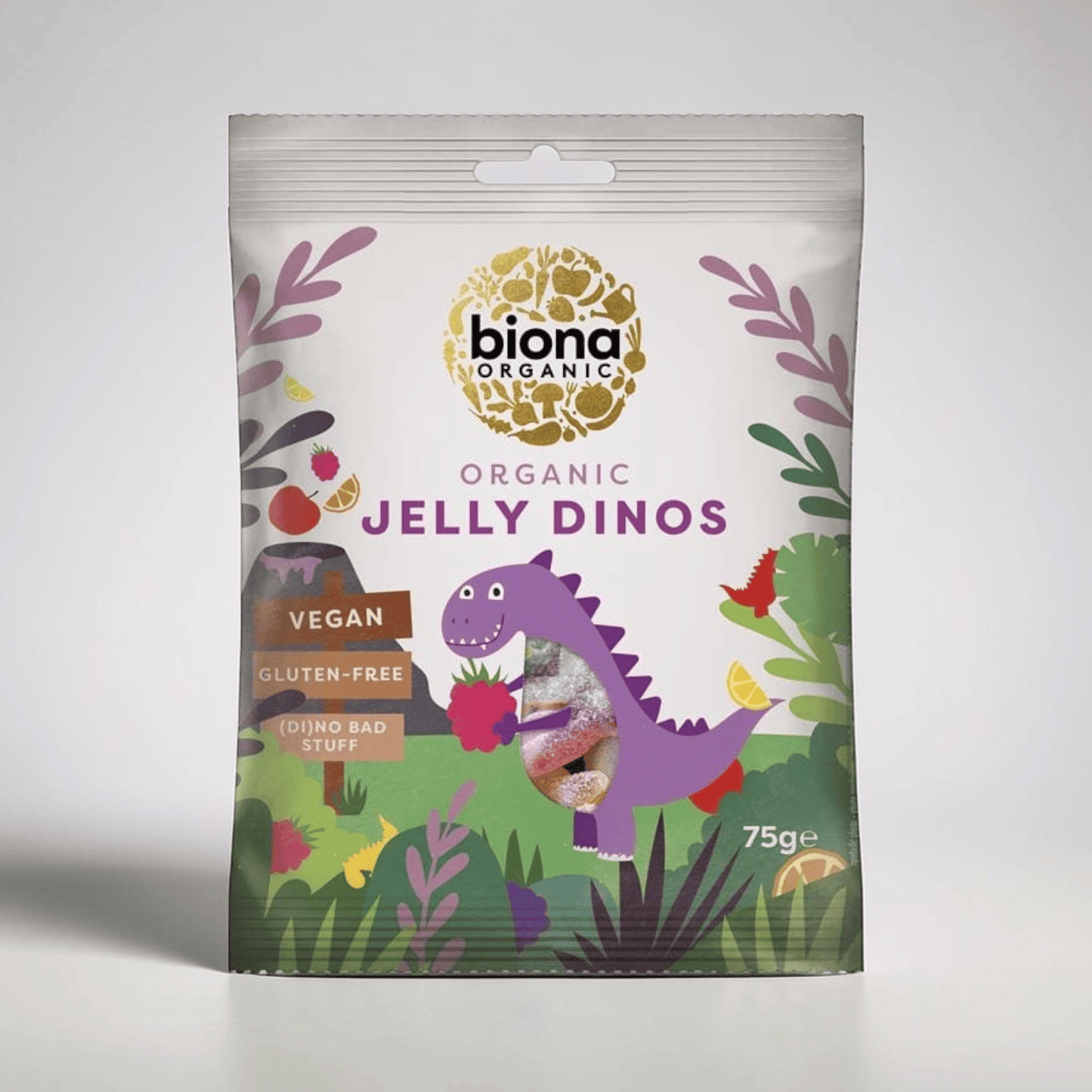 Saporia | Artisan UK Vegan Cheesemonger & Deli Biona organic sour jelly dinosaur sweets in a 75g snack bag