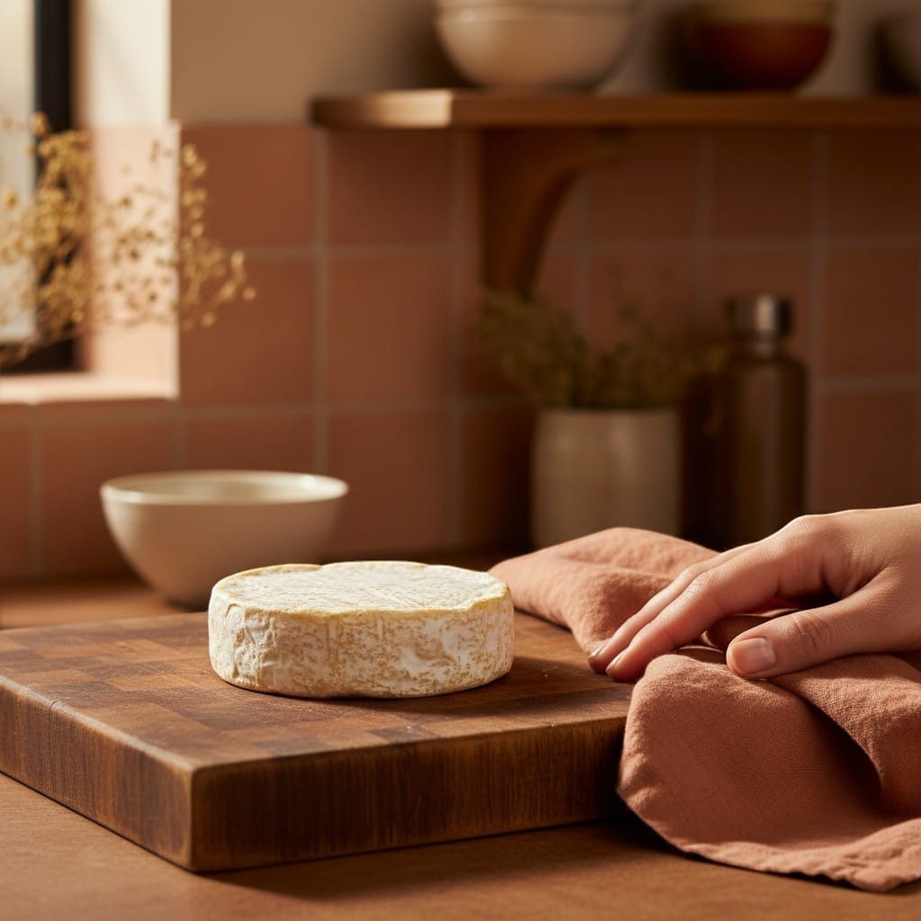 Saporia Shamembert 160g, a plant-based soft cheese with a white rind and creamy truffle-infused center.