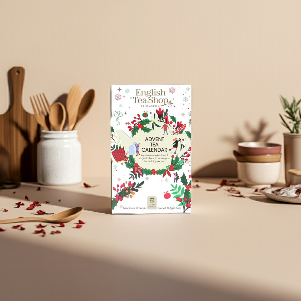 A snowy white advent calendar filled with 25 festive tea sachets. A beautiful way to count down to Christmas with organic blends.