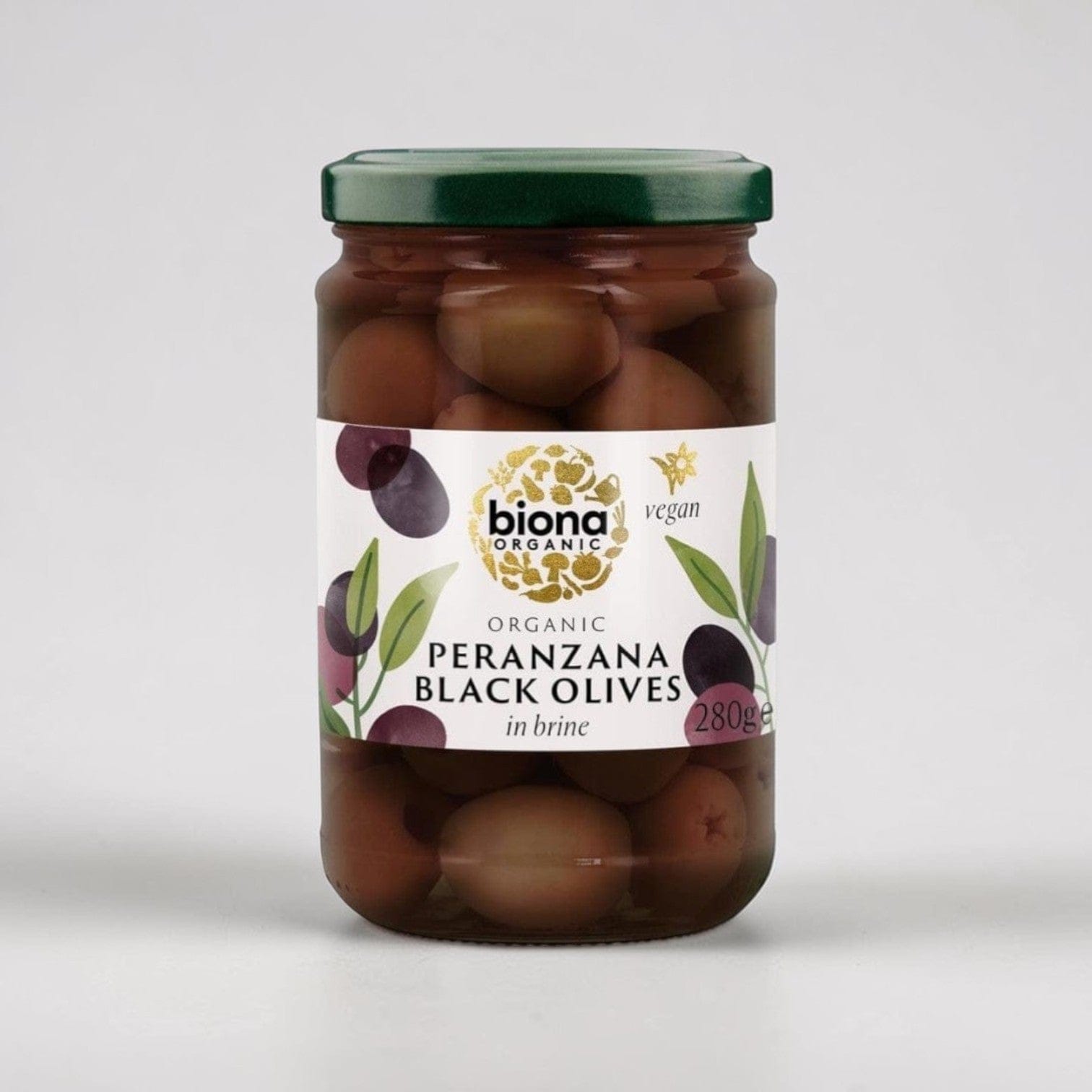 Organic Peranzana Black Olives in Brine 280g by Biona