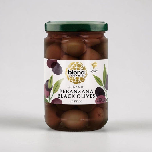 Organic Peranzana Black Olives in Brine 280g by Biona