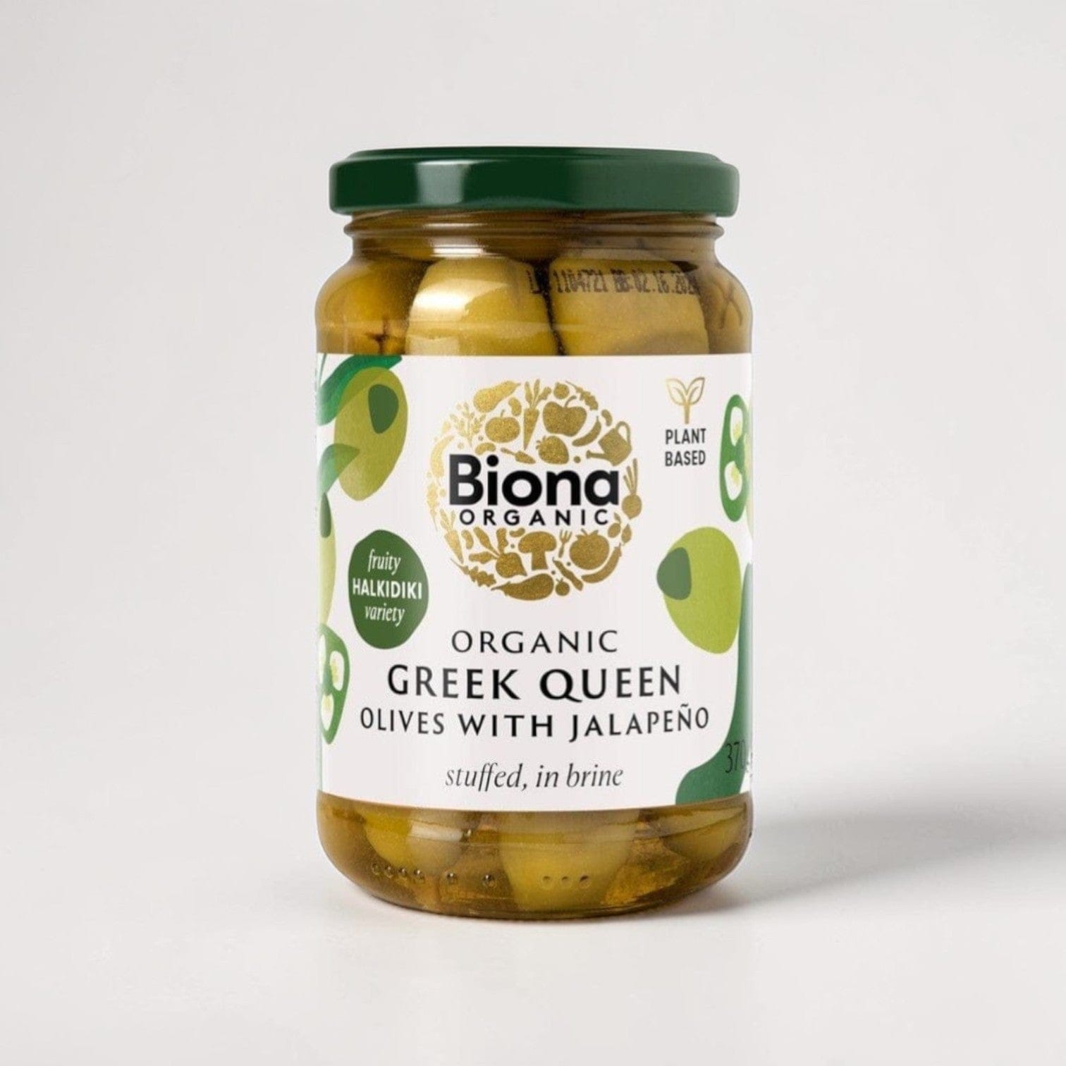 Organic Greek Queen Olives with Jalapeno 370g by Biona