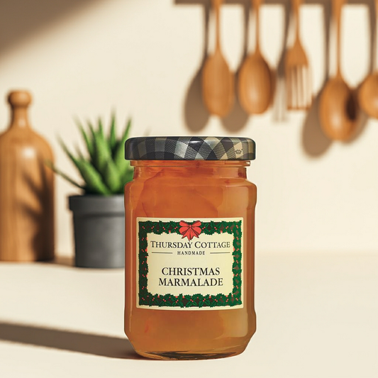 A festive twist on traditional marmalade, with citrus peel, warming spices, and a hint of brandy. Ideal for toast, pastries, or adding cheer to winter bakes.