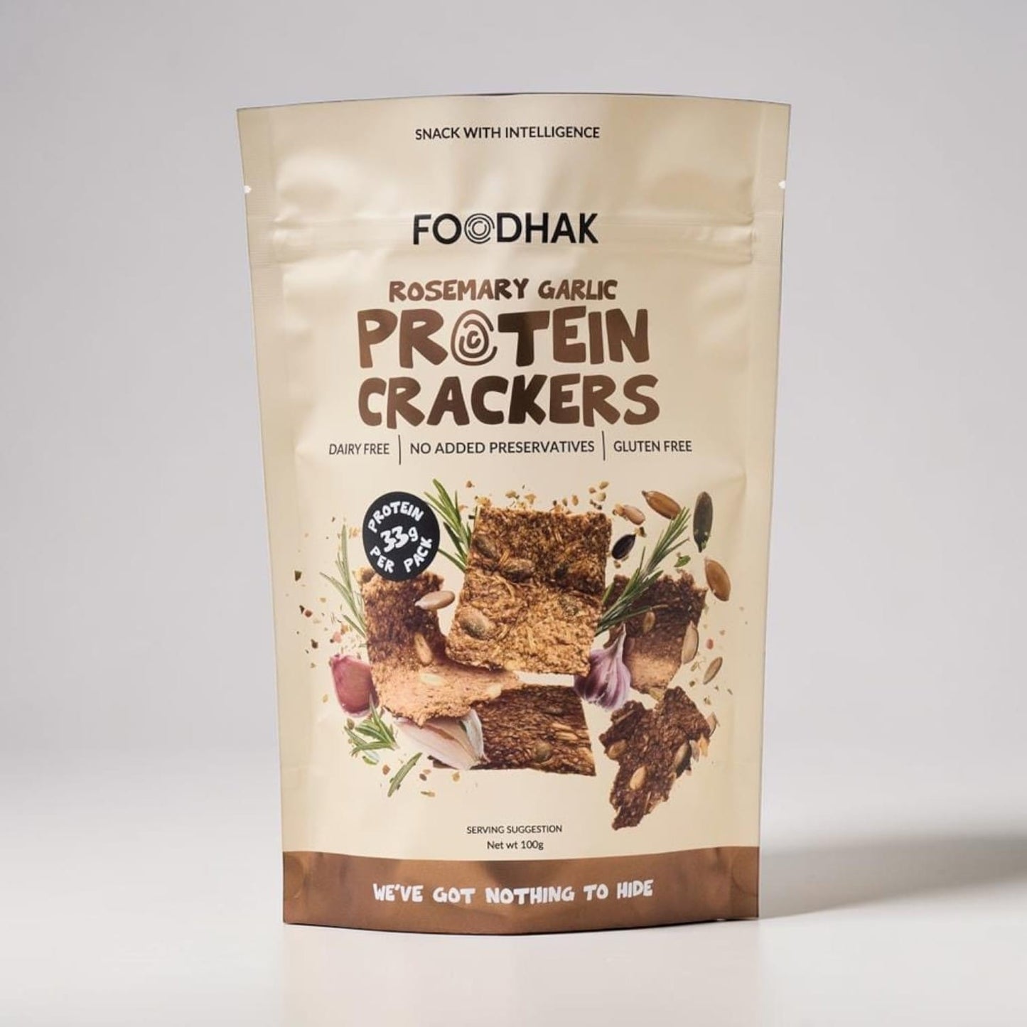 Rosemary Garlic Protein Crackers 100g by Foodhak
