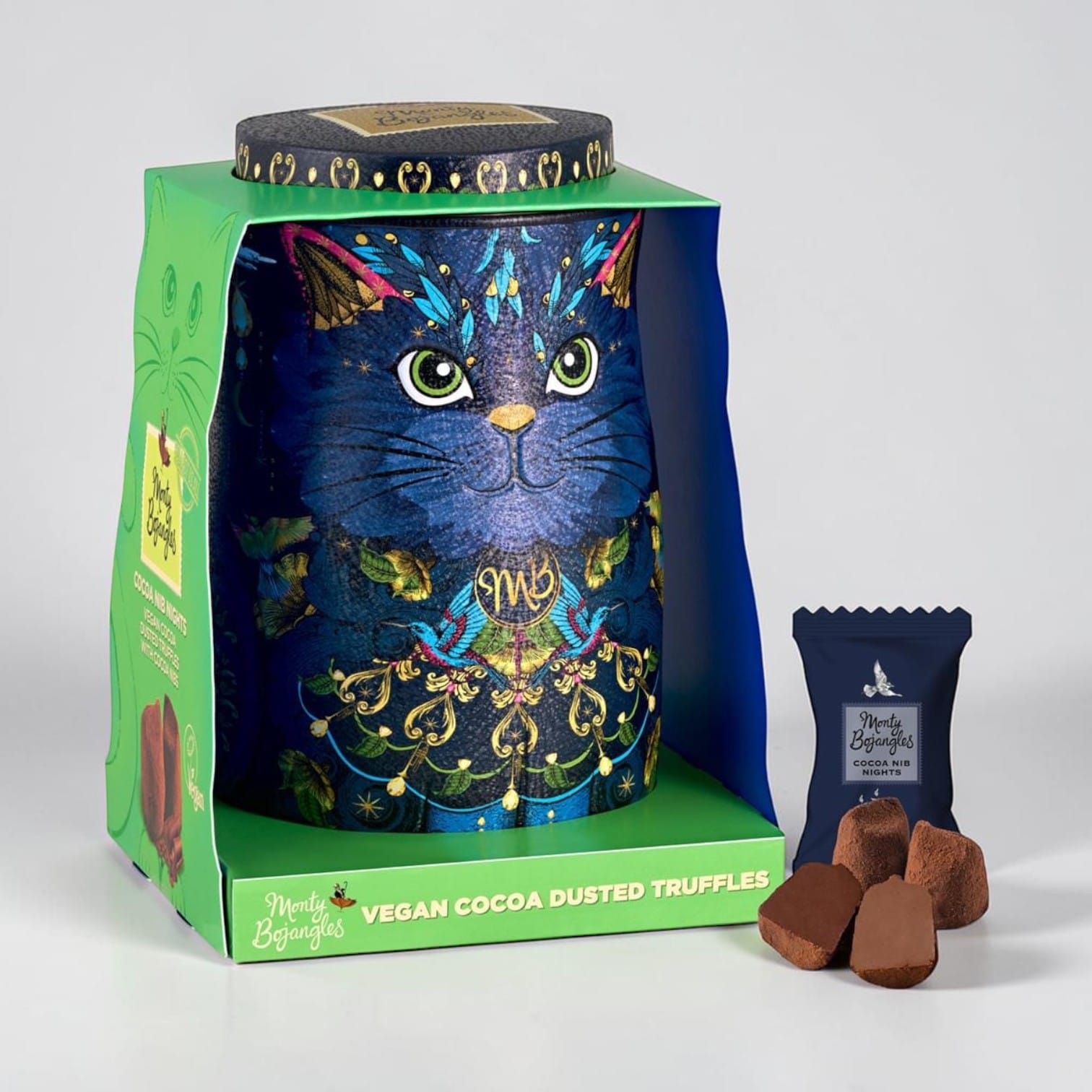 Midnight Prince Cocoa Nib Nights Truffles Cat Tin 135g by Monty Bojangles