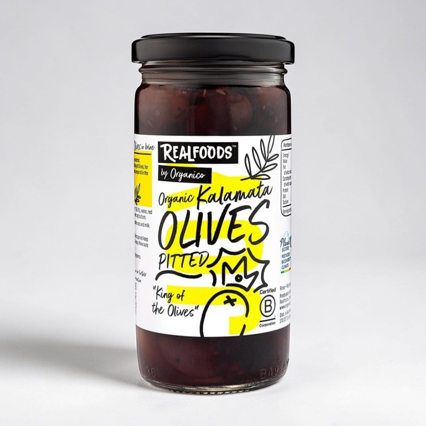 Organic Kalamata Olives Pitted in Brine 230g by Realfoods