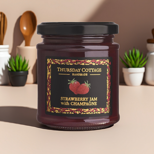 Sweet, ripe strawberries meet crisp champagne in this elegant preserve. Delicate, fruity, and ideal for special breakfasts or afternoon teas.