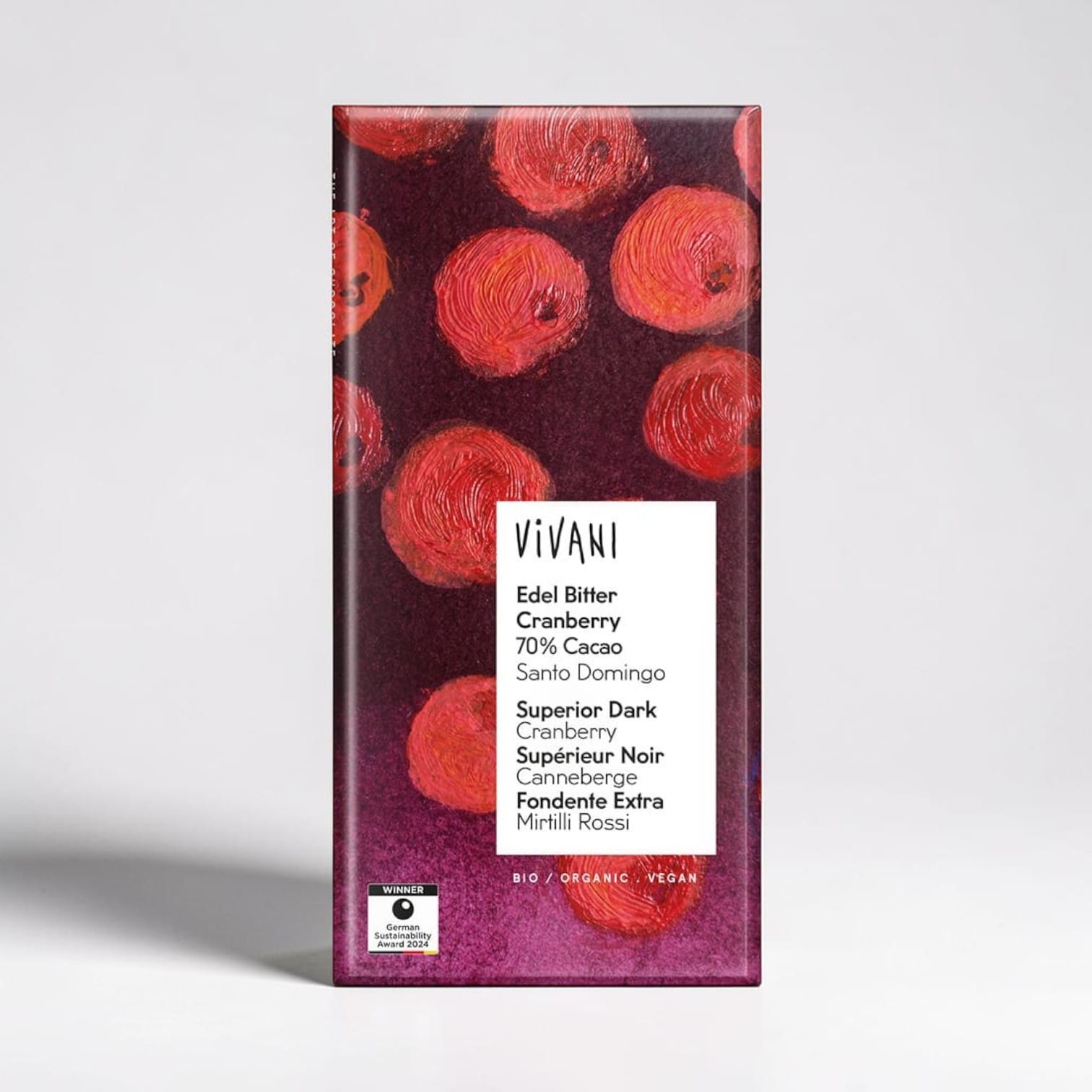 Dark Cranberry Chocolate 70% Vegan Organic 100g by Vivani