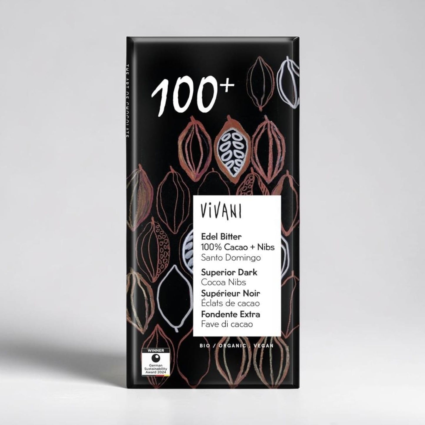 Dark 100+ Chocolate with Cocoa Nibs Vegan Organic 80g by Vivani