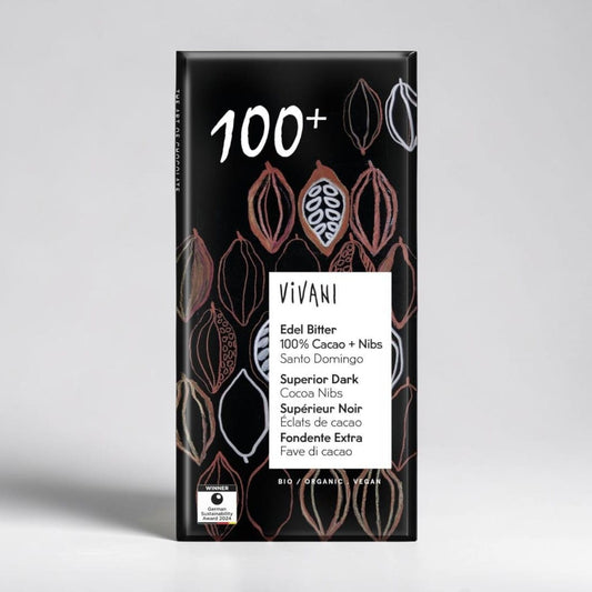 Dark 100+ Chocolate with Cocoa Nibs Vegan Organic 80g