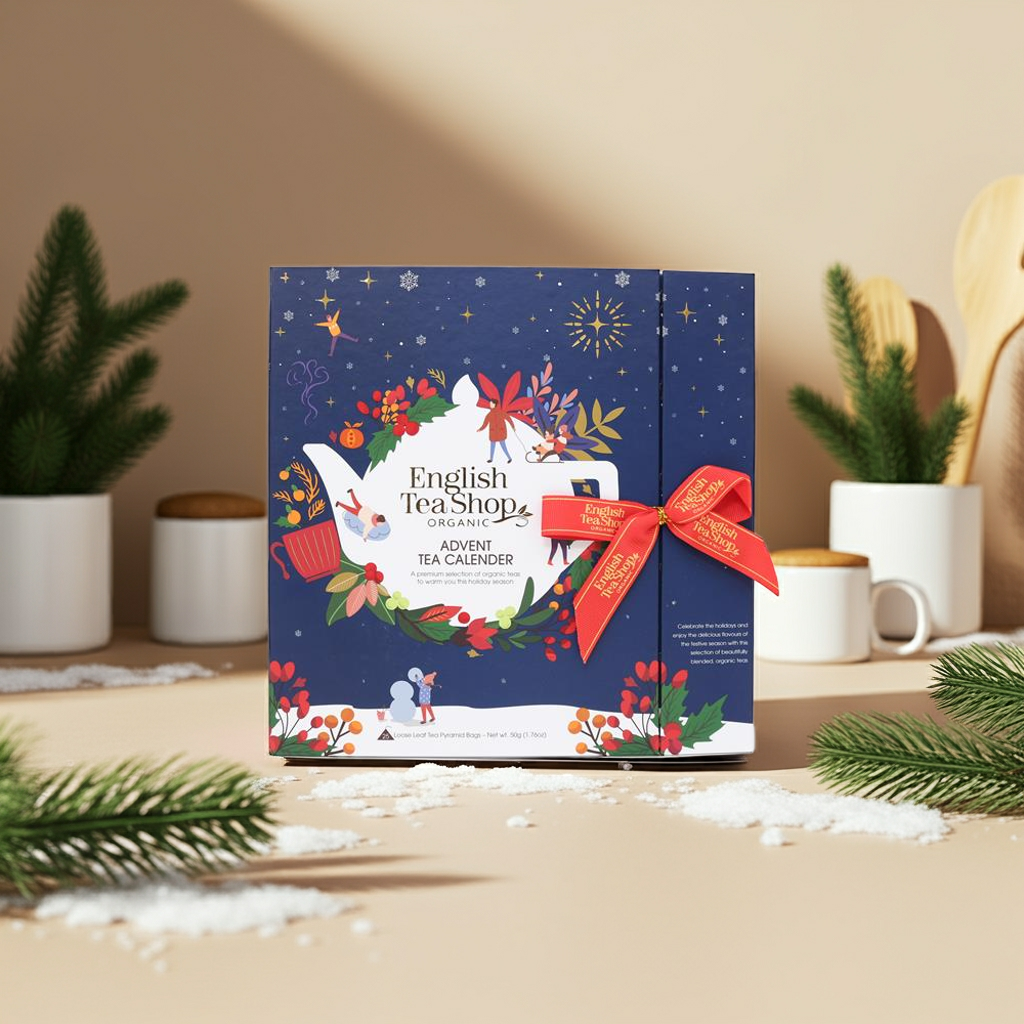 An enchanting advent calendar shaped like a book, featuring 25 organic teas. A calming countdown to Christmas with bedtime blends.
