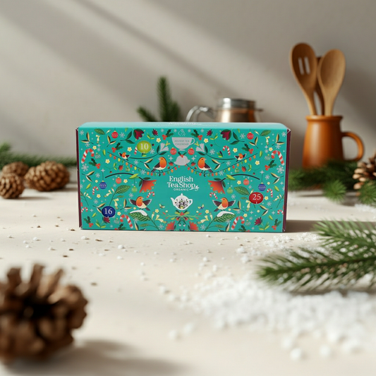 A luxurious chest-style advent calendar with a wide selection of organic teas. Reusable and beautifully designed for a premium experience.
