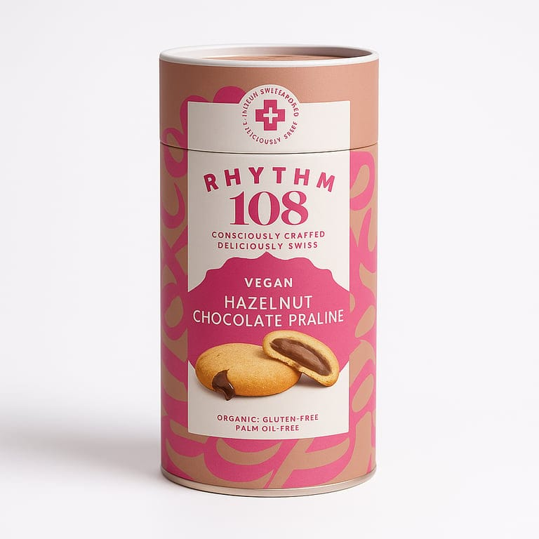 Organic Hazelnut Chocolate Praline Biscuit Gift Box 195g by Rhythm 108