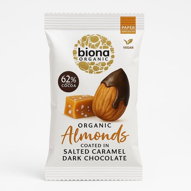 Organic Dark Choc Salted Caramel Roasted Almonds 30g by Biona