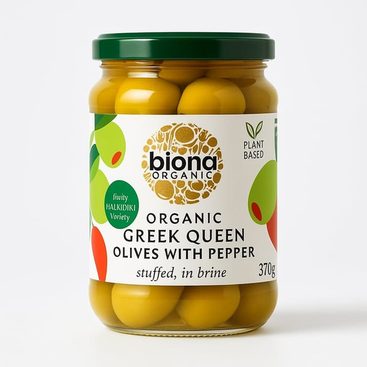 Organic Greek Queen Olives with Red Pepper 370g