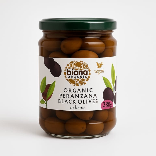 Organic Peranzana Black Olives in Brine 280g