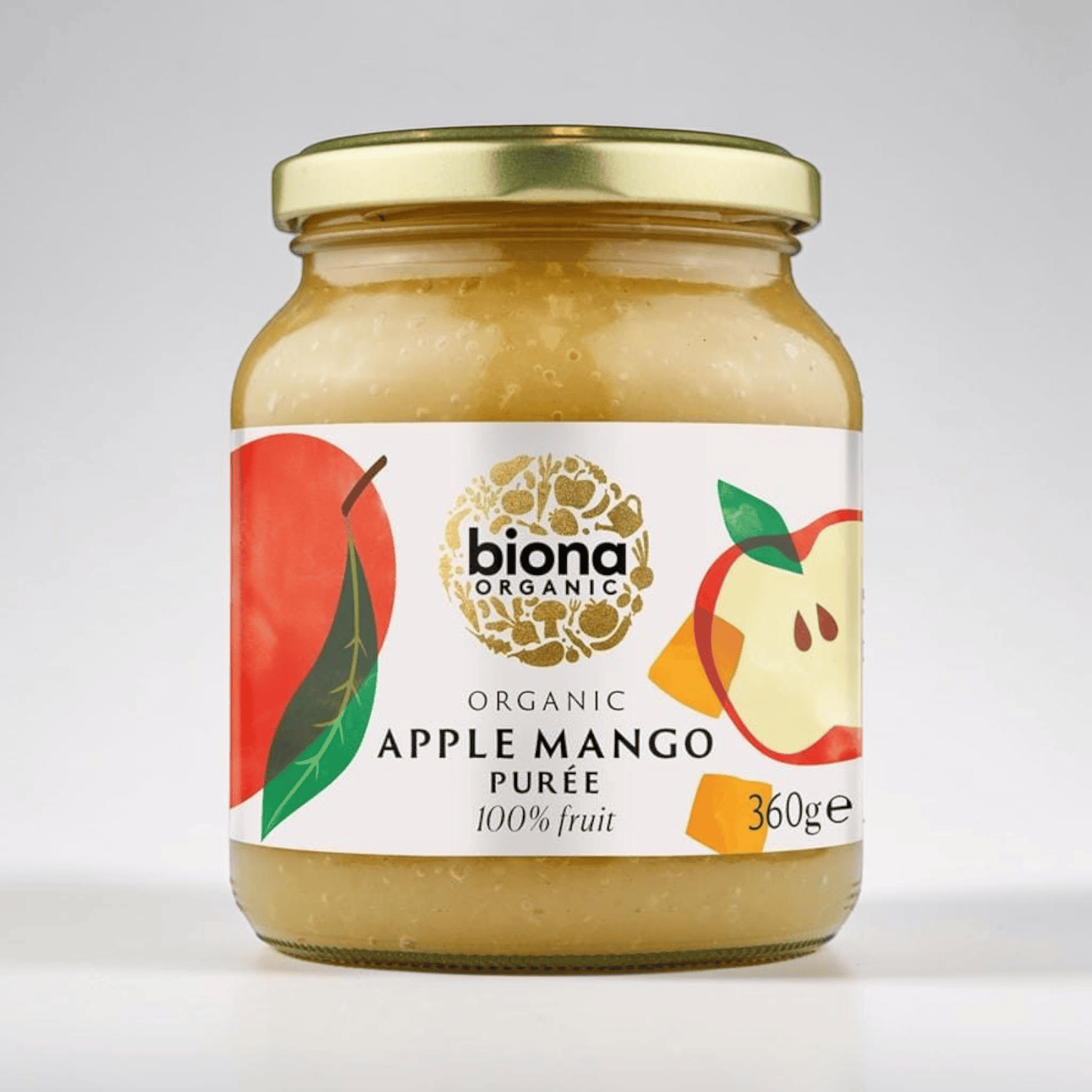 Saporia | Artisan UK Vegan Cheesemonger & Deli Biona organic apple and mango fruit puree in a glass jar