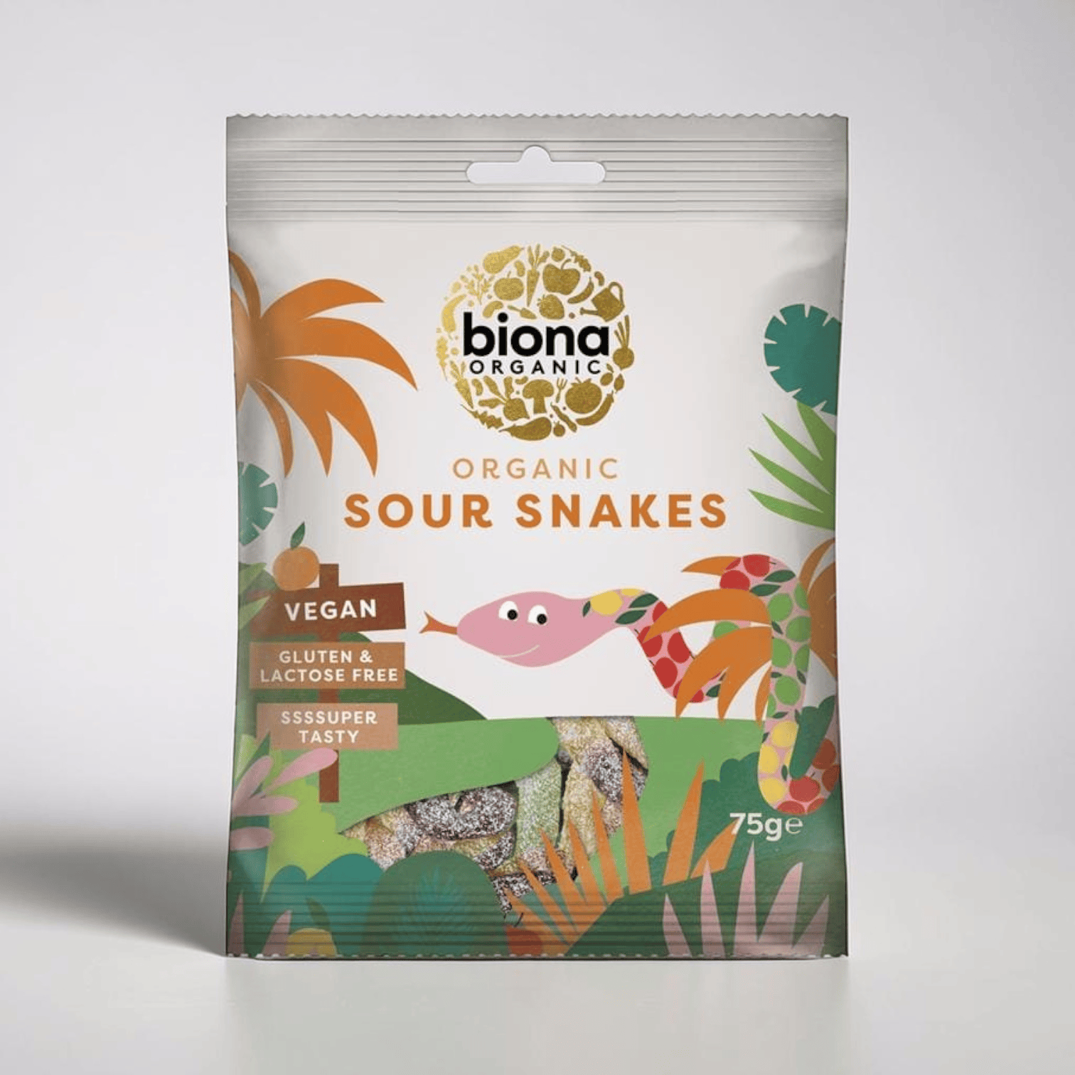 Saporia | Artisan UK Vegan Cheesemonger & Deli Biona organic sour snakes jelly sweets in a 75g snack bag