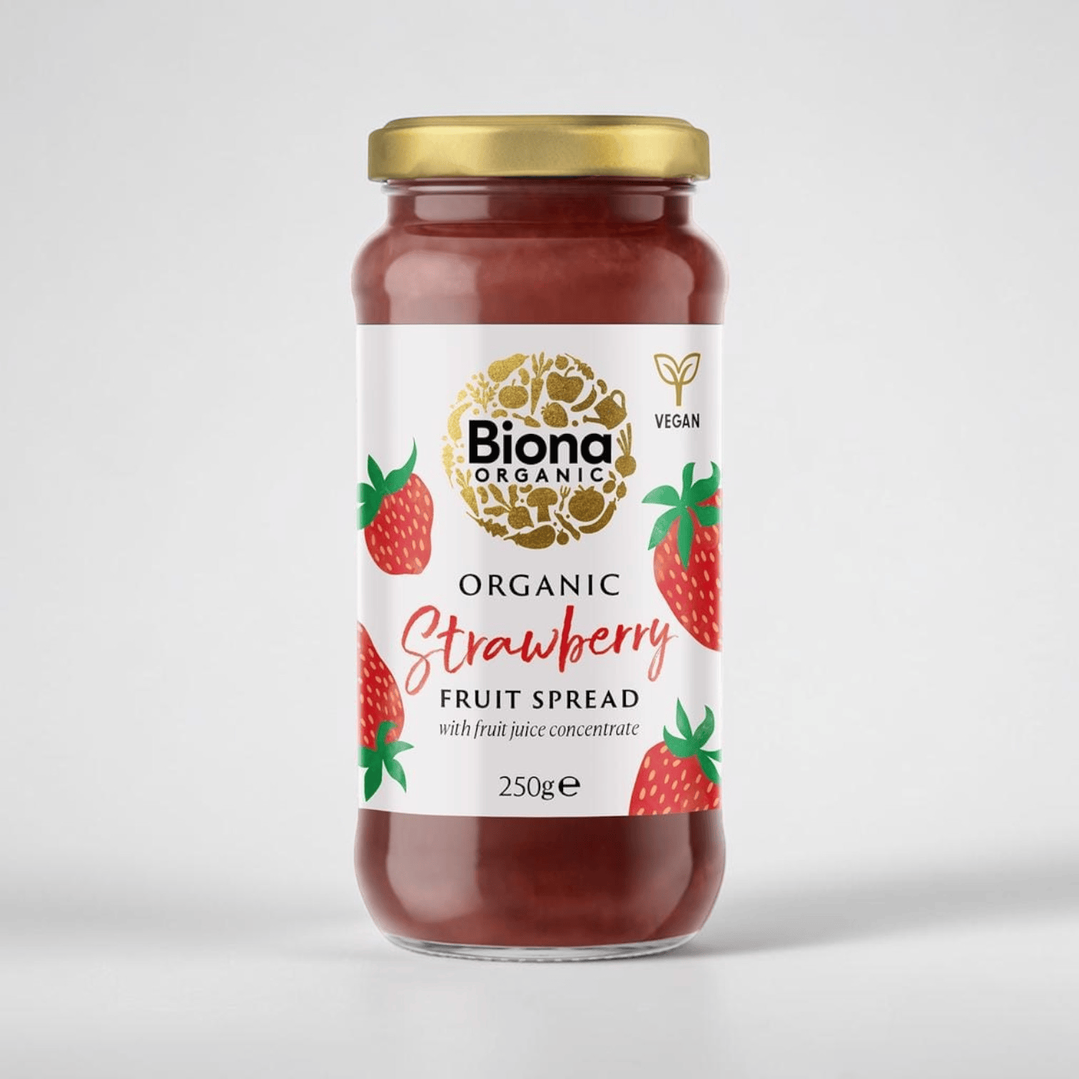 Saporia | Artisan UK Vegan Cheesemonger & Deli Biona organic strawberry fruit spread in a 250g glass jar