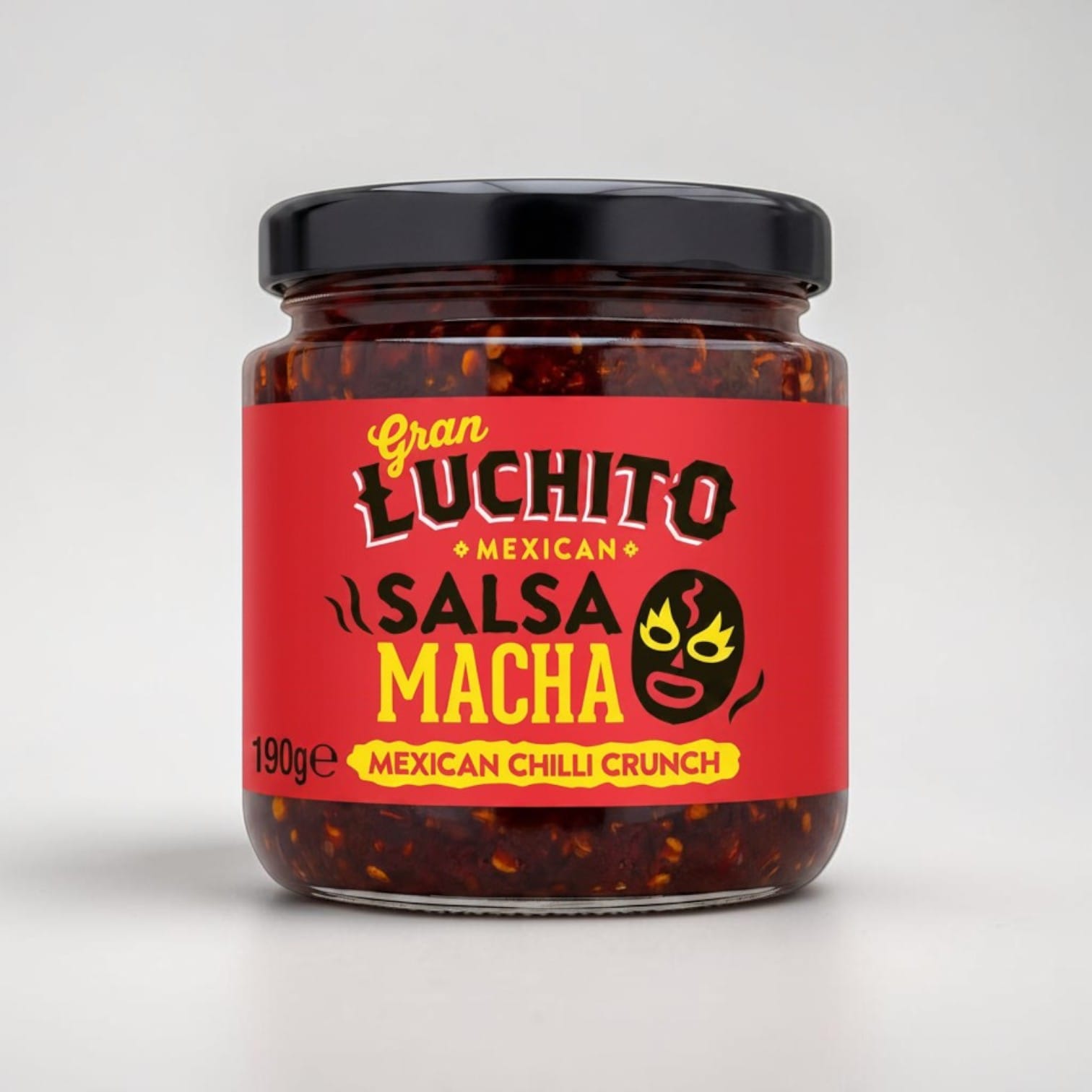 Saporia | Artisan UK Vegan Cheesemonger & Deli Gran Luchito Salsa Macha vegan chilli crunch condiment in a glass jar.