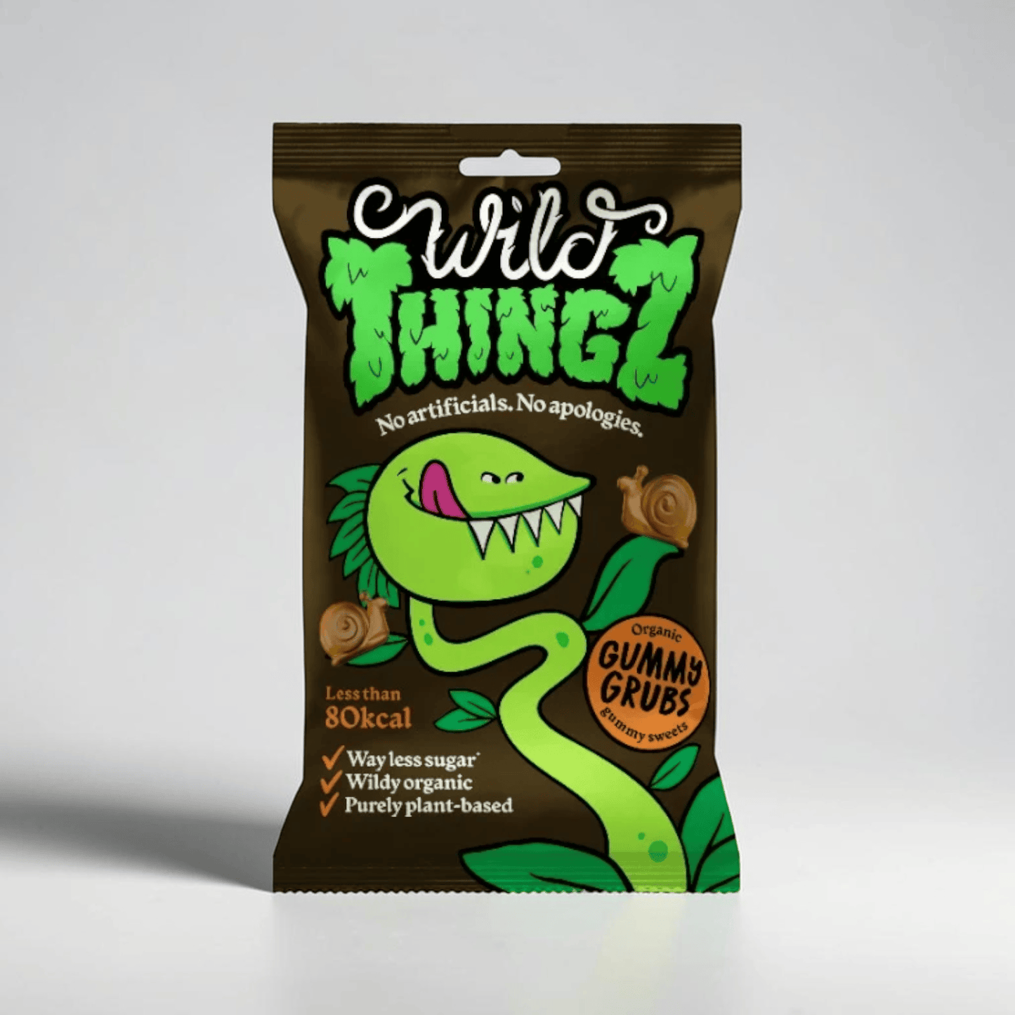 Saporia | Artisan UK Vegan Cheesemonger & Deli Wild Thingz organic gummy grubs in a 25g brown snack pack