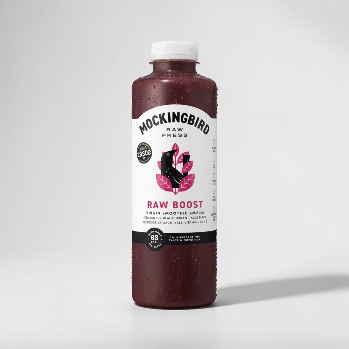 Mockingbird Raw Boost Berry & Acai smoothie bottle from Saporia | Artisan UK Vegan Cheesemonger & Deli