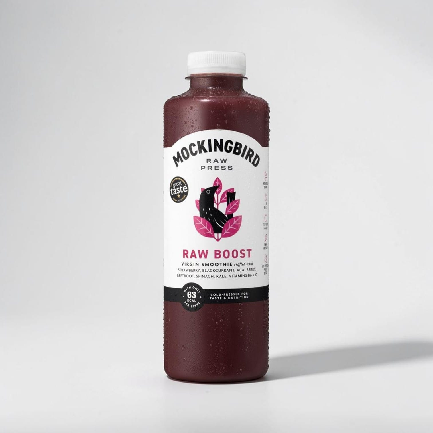 Mockingbird Raw Boost Berry & Acai smoothie bottle from Saporia | Artisan UK Vegan Cheesemonger & Deli
