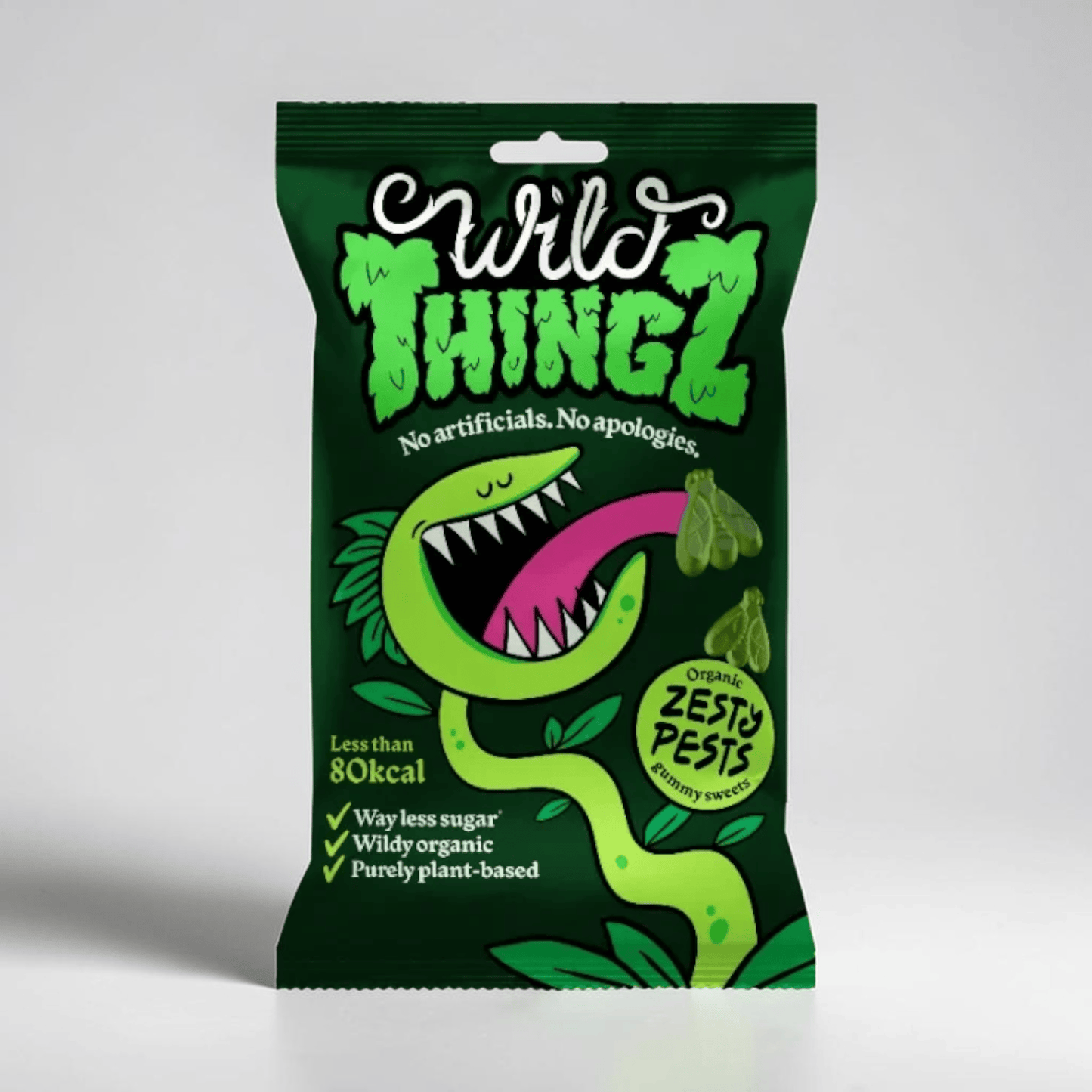 Saporia | Artisan UK Vegan Cheesemonger & Deli Wild Thingz Zesty Pests organic vegan gummy sweets in a 25g pack.