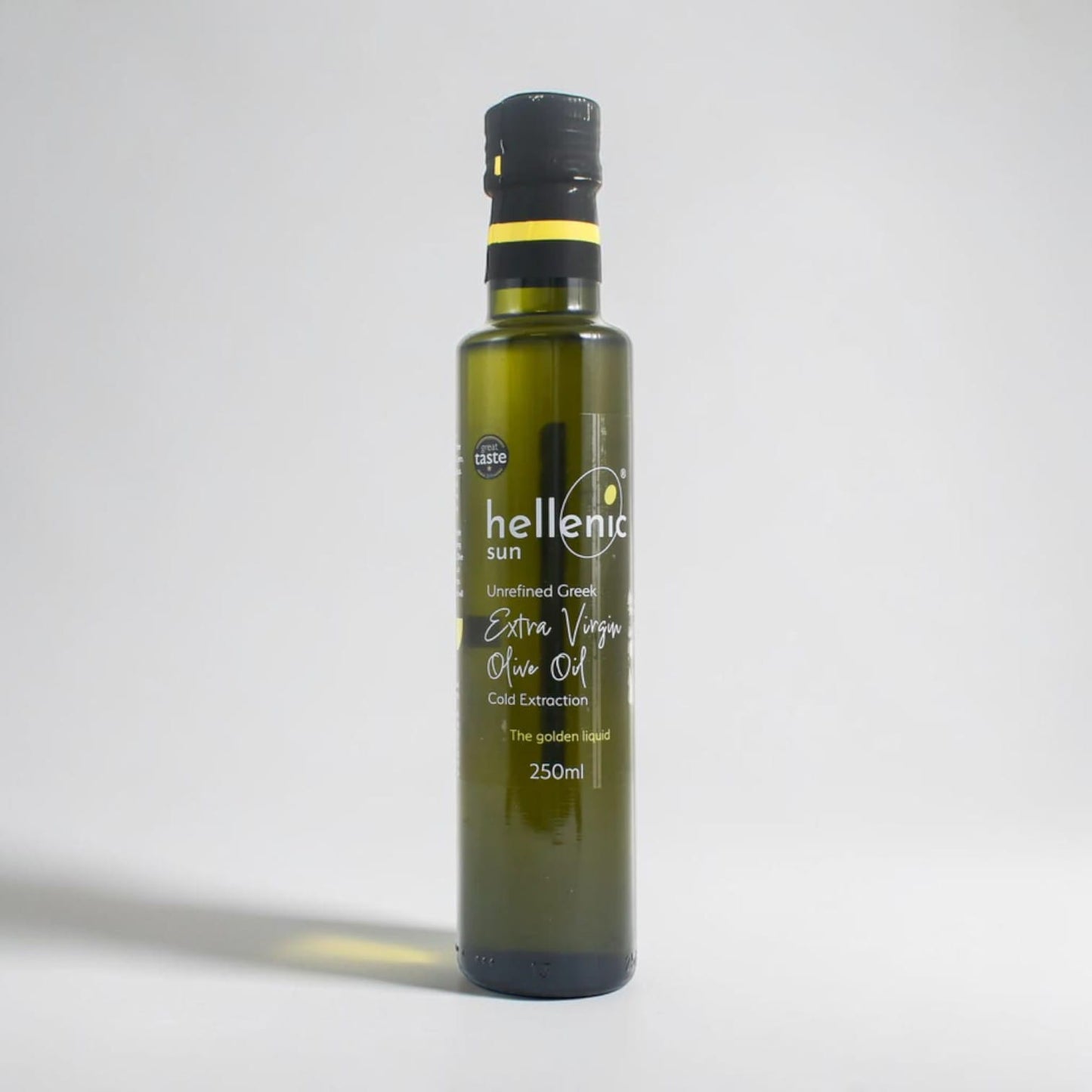 Saporia Hellenic Sun unrefined Greek Extra Virgin Olive Oil, cold extraction, 250ml bottle. Fruity flavour with peppery notes.