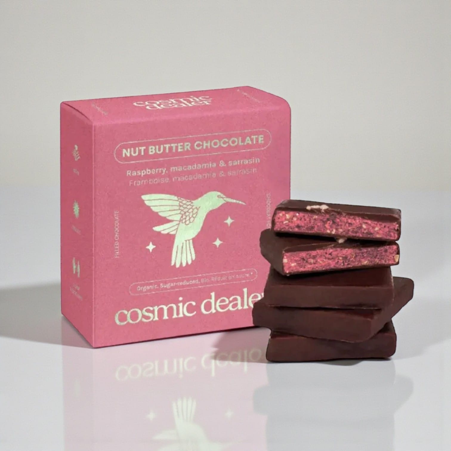 Raspberry Macadamia - Box of 4 Organic Chocolates by Cosmic Dealer