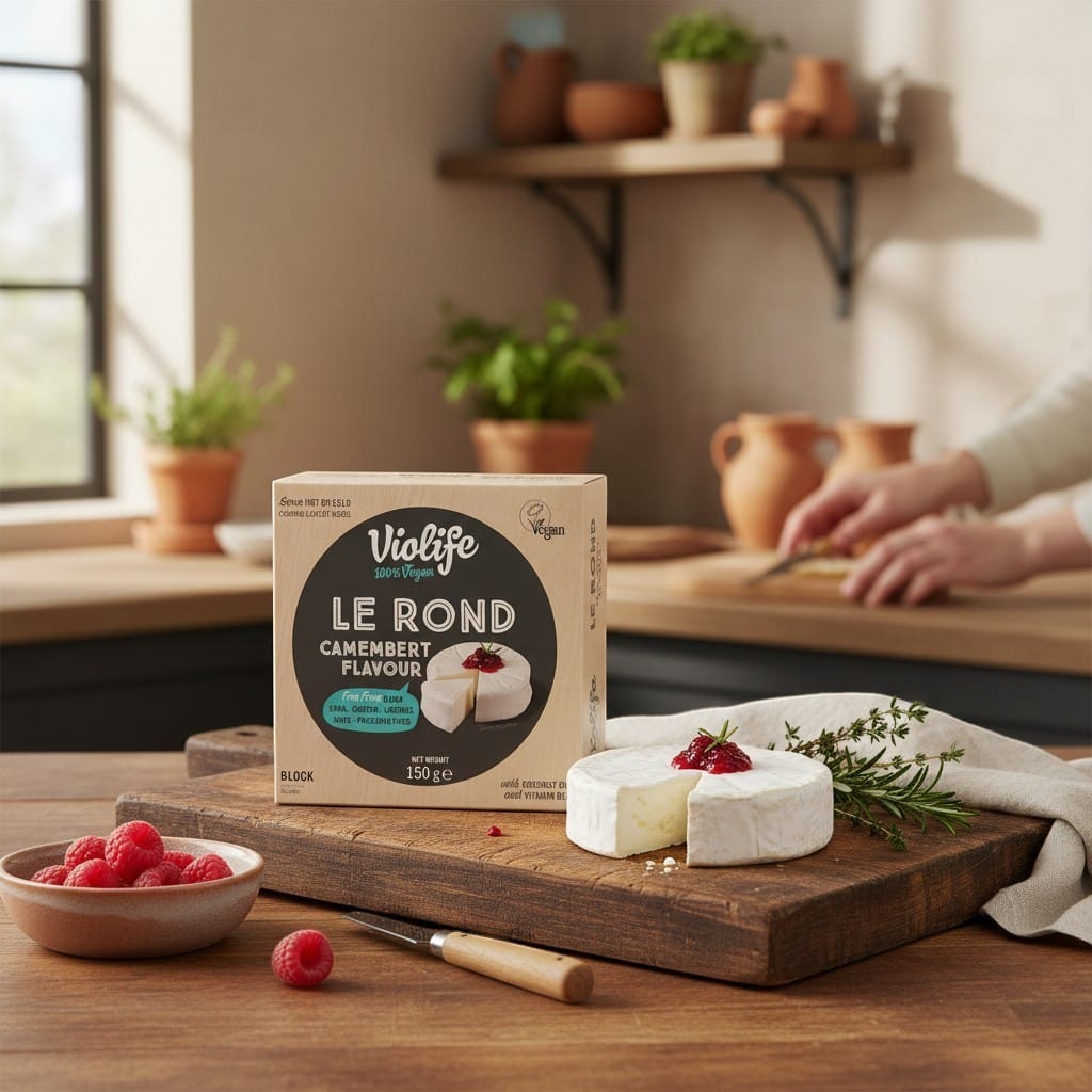 Saporia | Artisan UK Vegan Cheesemonger & Deli: Violife Le Rond Camembert flavour vegan cheese block, 150g, dairy-free, soy-free, gluten-free.